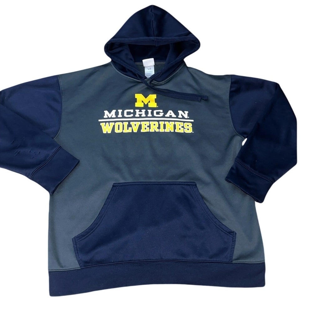 Knights Appareal Michigan Wolverines Hoodie Mens Large Navy Grey Polyester‎ L/G